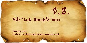 Vétek Benjámin névjegykártya
